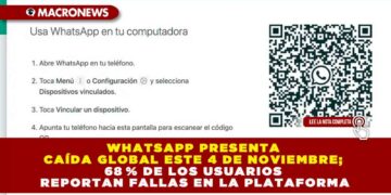 WHATSAPP PRESENTA CAÍDA GLOBAL ESTE 4 DE NOVIEMBRE; 68 % DE LOS USUARIOS REPORTAN FALLAS EN LA PLATAFORMA