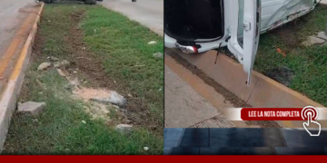 EXCESO DE VELOCIDAD PROVOCA VOLCADURA EN EL BOULEVARD COLOSIO Y CAUSA CUANTIOSOS DAÑOS