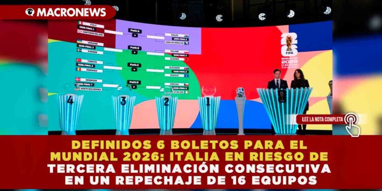 DEFINIDOS 6 BOLETOS PARA EL MUNDIAL 2026: ITALIA EN RIESGO DE TERCERA ELIMINACIÓN CONSECUTIVA EN UN REPECHAJE DE 16 EQUIPOS
