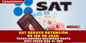SAT REDUCE RETENCIÓN DE ISR EN 2026: TRABAJADORES RECIBIRÁN HASTA $354 PESOS MÁS AL MES