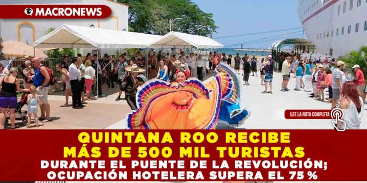 QUINTANA ROO RECIBE MÁS DE 500 MIL TURISTAS DURANTE EL PUENTE DE LA REVOLUCIÓN; OCUPACIÓN HOTELERA SUPERA EL 75 %