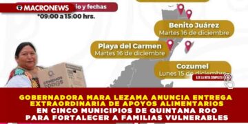 GOBERNADORA MARA LEZAMA ANUNCIA ENTREGA EXTRAORDINARIA DE APOYOS ALIMENTARIOS EN CINCO MUNICIPIOS DE QUINTANA ROO PARA FORTALECER A FAMILIAS VULNERABLES