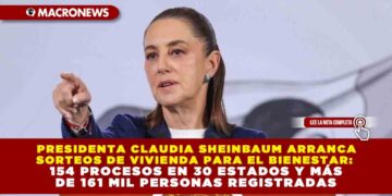 PRESIDENTA SHEINBAUM ARRANCA SORTEOS DE VIVIENDA PARA EL BIENESTAR: 154 PROCESOS EN 30 ESTADOS Y MÁS DE 161 MIL PERSONAS REGISTRADAS