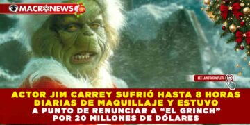 ACTOR JIM CARREY SUFRIÓ HASTA 8 HORAS DIARIAS DE MAQUILLAJE Y ESTUVO A PUNTO DE RENUNCIAR A “EL GRINCH” POR 20 MILLONES DE DÓLARES