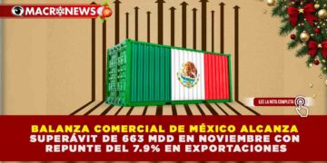 BALANZA COMERCIAL DE MÉXICO ALCANZA SUPERÁVIT DE 663 MDD EN NOVIEMBRE CON REPUNTE DEL 7.9% EN EXPORTACIONES