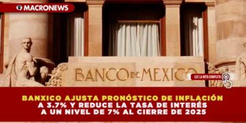 BANXICO AJUSTA PRONÓSTICO DE INFLACIÓN A 3.7% Y REDUCE LA TASA DE INTERÉS A UN NIVEL DE 7% AL CIERRE DE 2025