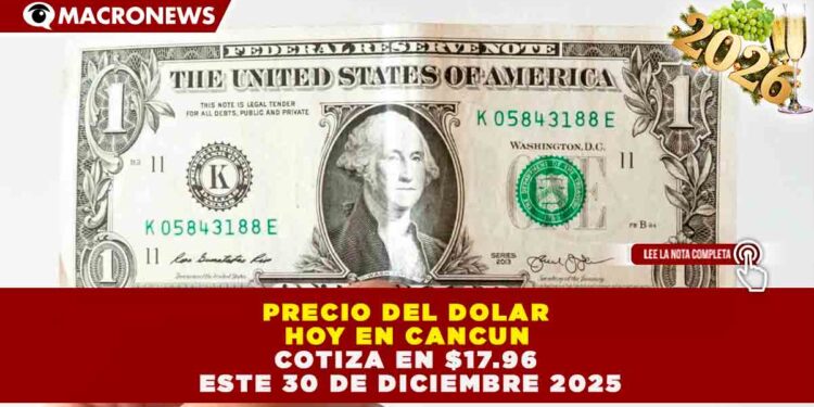 EL PESO MEXICANO RETROCEDE 0.10% FRENTE AL DÓLAR: TIPO DE CAMBIO INICIA EN 17.96 UNIDADES ESTE 30 DE DICIEMBRE