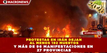 PROTESTAS EN IRÁN DEJAN AL MENOS 192 MUERTOS Y MÁS DE 96 MANIFESTACIONES EN 27 PROVINCIAS