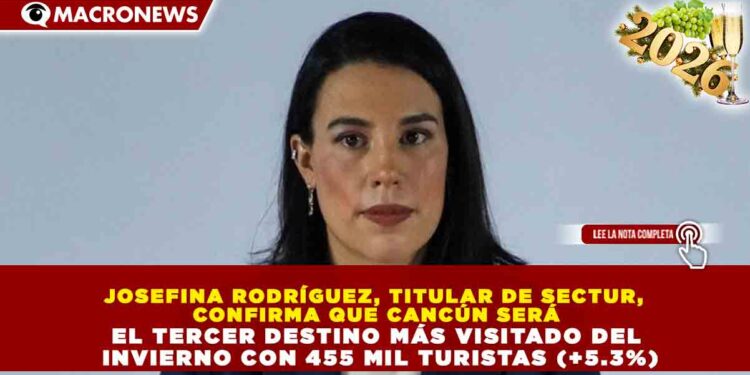 JOSEFINA RODRÍGUEZ, TITULAR DE SECTUR, CONFIRMA QUE CANCÚN SERÁ EL TERCER DESTINO MÁS VISITADO DEL INVIERNO CON 455 MIL TURISTAS (+5.3%)