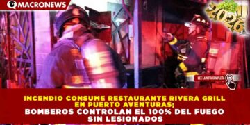 INCENDIO CONSUME RESTAURANTE RIVERA GRILL EN PUERTO AVENTURAS; BOMBEROS CONTROLAN EL 100% DEL FUEGO SIN LESIONADOS