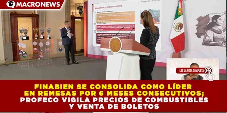 FINABIEN SE CONSOLIDA COMO LÍDER EN REMESAS POR 6 MESES CONSECUTIVOS; PROFECO VIGILA PRECIOS DE COMBUSTIBLES Y VENTA DE BOLETOS