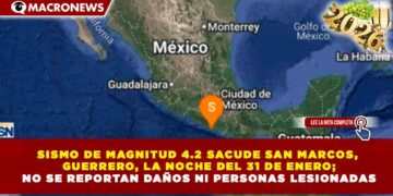 SISMO DE MAGNITUD 4.2 SACUDE SAN MARCOS, GUERRERO, LA NOCHE DEL 31 DE ENERO; NO SE REPORTAN DAÑOS NI PERSONAS LESIONADAS