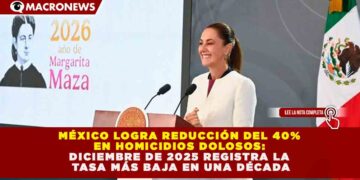 MÉXICO LOGRA REDUCCIÓN DEL 40% EN HOMICIDIOS DOLOSOS: DICIEMBRE DE 2025 REGISTRA LA TASA MÁS BAJA EN UNA DÉCADA