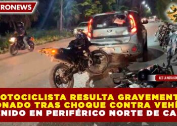 MOTOCICLISTA RESULTA GRAVEMENTE LESIONADO TRAS CHOQUE CONTRA VEHÍCULO DETENIDO EN PERIFÉRICO NORTE DE CANCÚN