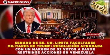 SENADO DE EE. UU. LIMITA FACULTADES MILITARES DE TRUMP: RESOLUCIÓN APROBADA CON UN MARGEN DE 52 VOTOS A FAVOR RESTRINGE ACCIONES EN VENEZUELA