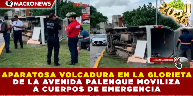 APARATOSA VOLCADURA EN LA GLORIETA DE LA AVENIDA PALENQUE MOVILIZA A CUERPOS DE EMERGENCIA