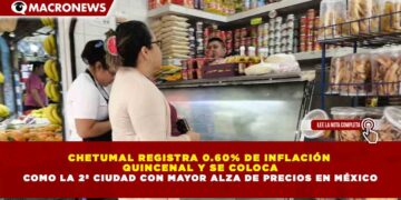CHETUMAL REGISTRA 0.60% DE INFLACIÓN  QUINCENAL Y SE COLOCA COMO LA 2ª CIUDAD CON MAYOR ALZA DE PRECIOS EN MÉXICO