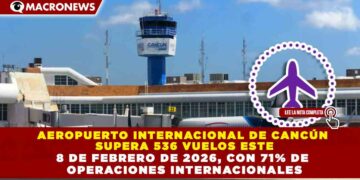 AEROPUERTO INTERNACIONAL DE CANCÚN SUPERA 536 VUELOS ESTE 8 DE FEBRERO DE 2026, CON 71% DE OPERACIONES INTERNACIONALES