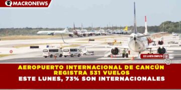 AEROPUERTO INTERNACIONAL DE CANCÚN REGISTRA 531 VUELOS ESTE LUNES, 73% SON INTERNACIONALES