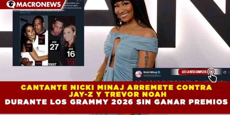 CANTANTE NICKI MINAJ ARREMETE CONTRA  JAY-Z Y TREVOR NOAH DURANTE LOS GRAMMY 2026 SIN GANAR PREMIOS