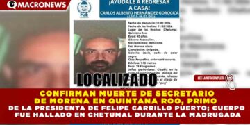 CONFIRMAN MUERTE DE SECRETARIO DE MORENA EN QUINTANA ROO, PRIMO DE LA PRESIDENTA DE FELIPE CARRILLO PUERTO; CUERPO FUE HALLADO EN CHETUMAL DURANTE LA MADRUGADA