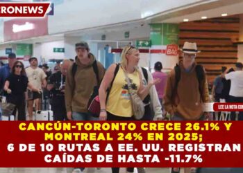 CANCÚN-TORONTO CRECE 26.1% Y MONTREAL 24% EN 2025;  6 DE 10 RUTAS A EE. UU. REGISTRAN  CAÍDAS DE HASTA -11.7%