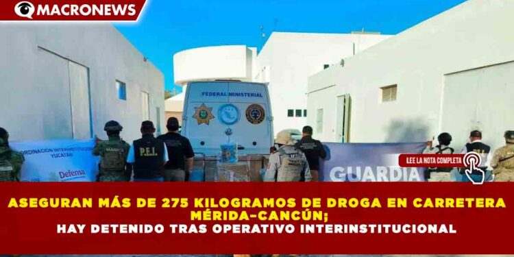 ASEGURAN MÁS DE 275 KILOGRAMOS DE DROGA EN CARRETERA MÉRIDA–CANCÚN; HAY DETENIDO TRAS OPERATIVO INTERINSTITUCIONAL
