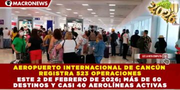AEROPUERTO INTERNACIONAL DE CANCÚN REGISTRA 523 OPERACIONES ESTE 2 DE FEBRERO DE 2026; MÁS DE 60 DESTINOS Y CASI 40 AEROLÍNEAS ACTIVAS