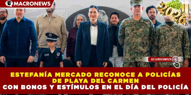 ESTEFANÍA MERCADO RECONOCE A POLICÍAS DE PLAYA DEL CARMEN CON BONOS Y ESTÍMULOS EN EL DÍA DEL POLICÍA