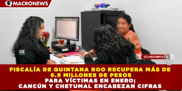 FISCALÍA DE QUINTANA ROO RECUPERA MÁS DE 6.9 MILLONES DE PESOS PARA VÍCTIMAS EN ENERO; CANCÚN Y CHETUMAL ENCABEZAN CIFRAS