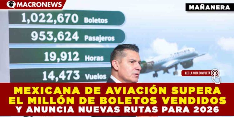 MEXICANA DE AVIACIÓN SUPERA EL MILLÓN DE BOLETOS VENDIDOS Y ANUNCIA NUEVAS RUTAS PARA 2026