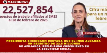PRESIDENTA SHEINBAUM DESTACA QUE EL IMSS ALCANZA  UN REGISTRO DE 22.5 MILLONES  DE AFILIADOS, REFLEJANDO CRECIMIENTO EN  LA SEGURIDAD SOCIAL