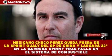 MEXICANO CHECO PÉREZ QUEDA FUERA DE LA SPRINT QUALY DEL GP DE CHINA Y LARGARÁ 22° EN LA CARRERA SPRINT TRAS FALLA EN EL SISTEMA DE COMBUSTIBLE