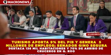 TURISMO APORTA 9% DEL PIB Y GENERA 5 MILLONES DE EMPLEOS; SENADOR GINO SEGURA DESTACA 136 MIL HABITACIONES Y 70% DE ARRIBO DE CRUCEROS EN Q. ROO