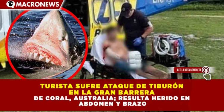 TURISTA SUFRE ATAQUE DE TIBURÓN  EN LA GRAN BARRERA  DE CORAL, AUSTRALIA; RESULTA HERIDO EN  ABDOMEN Y BRAZO