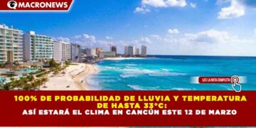 100% DE PROBABILIDAD DE LLUVIA Y TEMPERATURA DE HASTA 33°C: ASÍ ESTARÁ EL CLIMA EN CANCÚN ESTE 12 DE MARZO