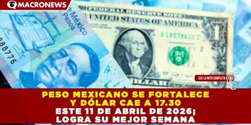 PESO MEXICANO SE FORTALECE Y DÓLAR CAE A 17.30 ESTE 11 DE ABRIL DE 2026; LOGRA SU MEJOR SEMANA