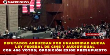 DIPUTADOS APRUEBAN POR UNANIMIDAD NUEVA LEY FEDERAL DE CINE Y AUDIOVISUAL CON 466 VOTOS; OPOSICIÓN EXIGE PRESUPUESTO