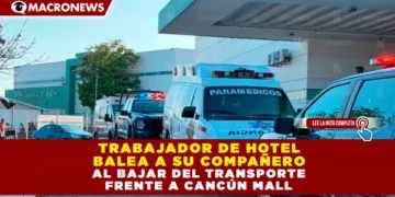 TRABAJADOR DE HOTEL BALEA A SU COMPAÑERO AL BAJAR DEL TRANSPORTE FRENTE A CANCÚN MALL